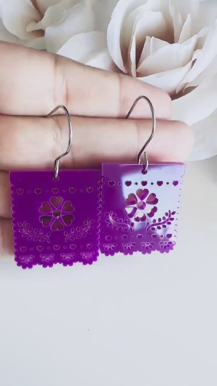 Papel Picado Earrings| Handmade Mexican Earrings| Colorful Mexican Culture| Floral Fiesta Earrings| Aretes Mexican Artesanales|Cinco de Mayo