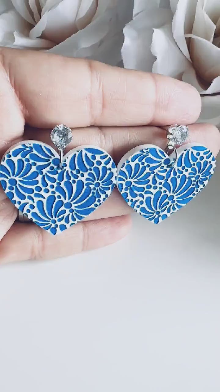 Blue Talavera Earrings| Azulejo Earrings| Mexican Earrings| Handmade Talavera Earring| Mexican Earrings| Acrylic Earrings| Cinco de Mayo